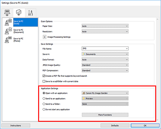 figure: Settings dialog box
